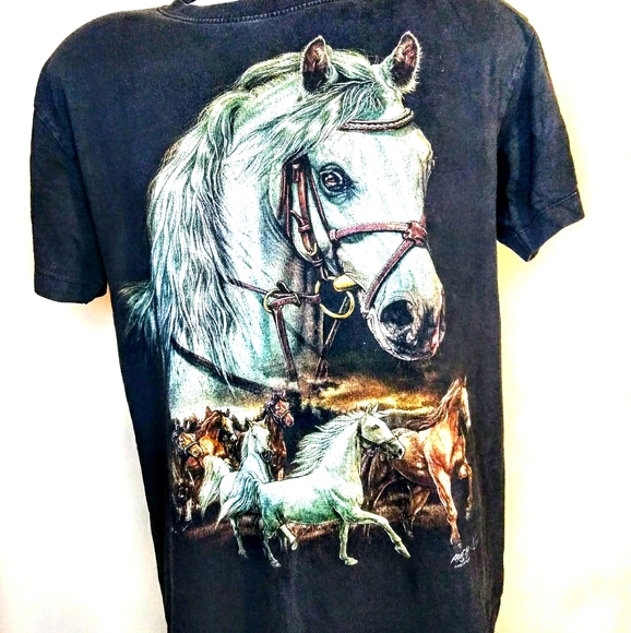 VINTAGE ROCK CHANG sz M Bridled Horse graphic tee - Picture 1 of 3